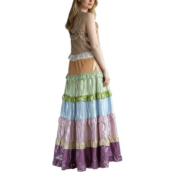 143 Story x Revolve Rainbow Shimmer Tiered Maxi Dress NWT - S - Picture 4 of 4